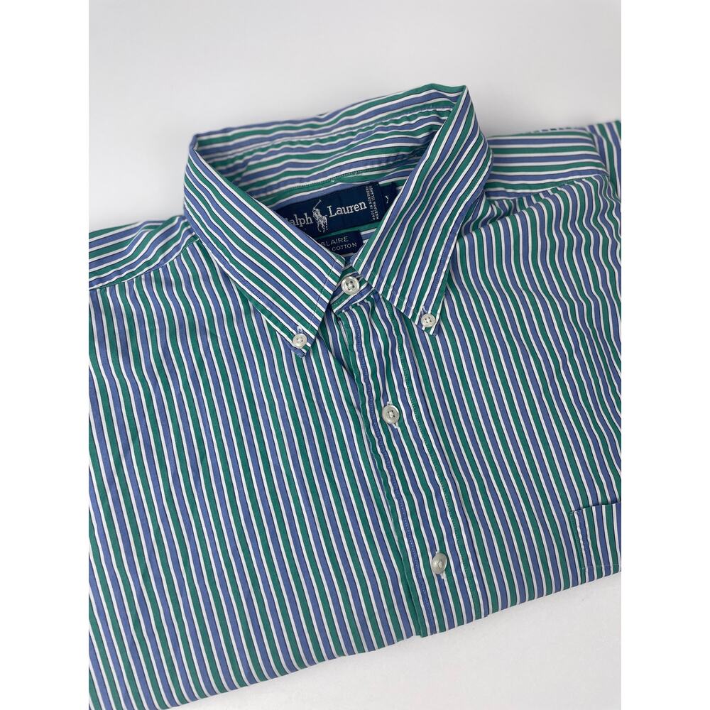 VNTG 90’s Ralph Lauren “Blaire” Dress Shirt Men’s XXL Green/Blue Stripe Pony